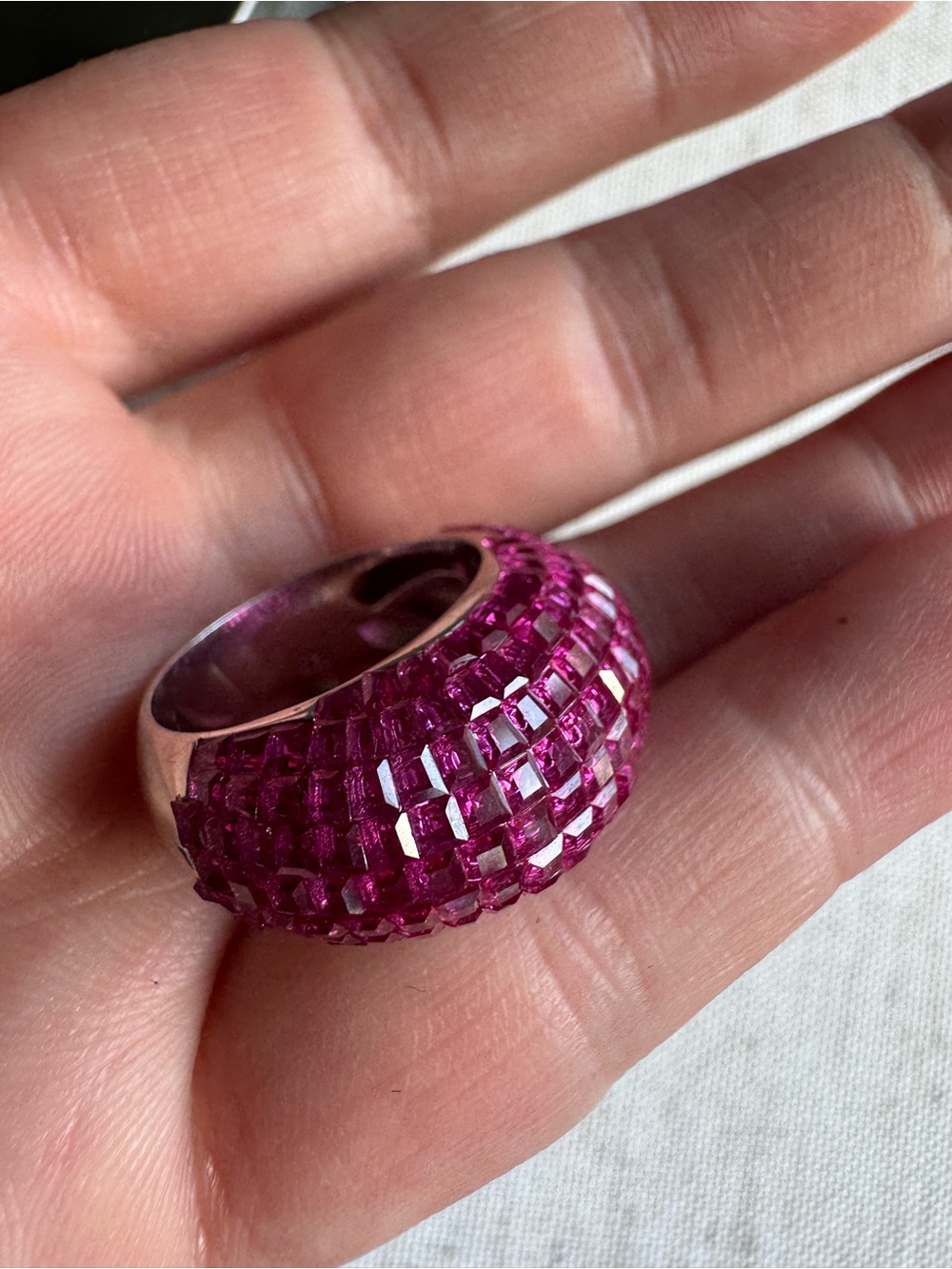 Stunning lab created domed ruby ring set in Sterling silver - Picture 7 of 15